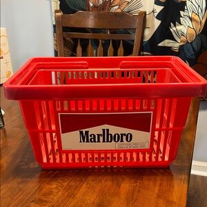 Vintage Marlboro Red Plastic Slatted Storage shopping basket cowboy cigarette